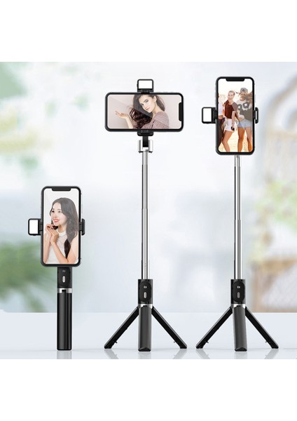 Siyah Mamen Bluetooth Selfie Sopa Tripod Monopod Güzelleştirici Dolgu Işığı ile 10 M Uzaktan Kumanda Huaweı Xiaomi Telefonları Evrensel (Yurt Dışından) fırsatları