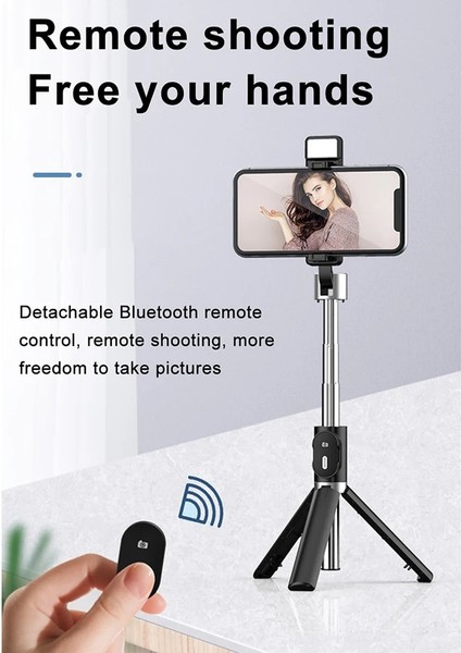 Siyah Mamen Bluetooth Selfie Sopa Tripod Monopod Güzelleştirici Dolgu Işığı ile 10 M Uzaktan Kumanda Huaweı Xiaomi Telefonları Evrensel (Yurt Dışından) indirimleri