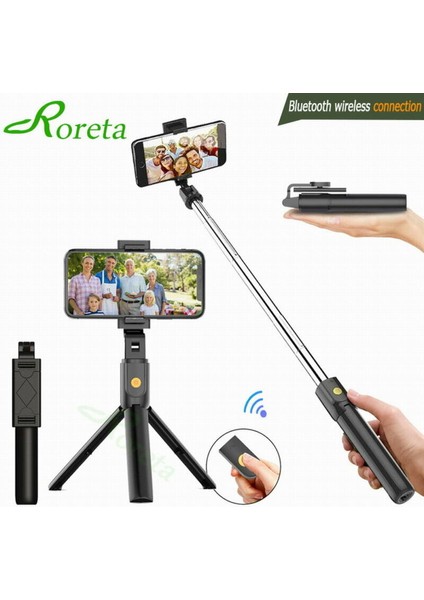 Siyah 3 In 1 Mini Tripod Kablosuz Bluetooth Selfie Sopa Katlanabilir Genişletilebilir Monopod Iphone Ios Android Için Uzaktan Kumanda ile (Yurt Dışından)