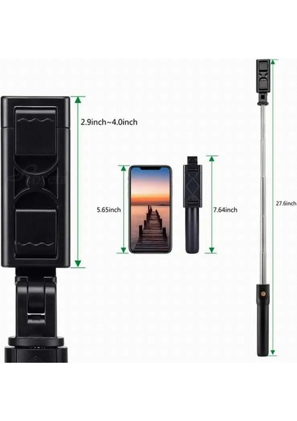 Siyah 3 In 1 Mini Tripod Kablosuz Bluetooth Selfie Sopa Katlanabilir Genişletilebilir Monopod Iphone Ios Android Için Uzaktan Kumanda ile (Yurt Dışından)