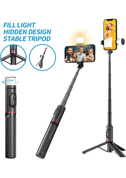 Q12S-DOLGU Işığı ile Selfie Çubuğu Tripod Işık Tripod ile Uzaktan Kablosuz Katlanabilir Taşınabilir Telefon Standı Tutucu Akıllı Telefon Için Mini Telefon Tripod (Yurt Dışından)