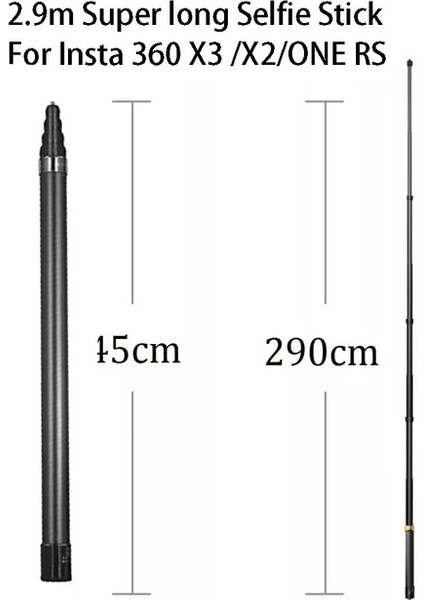 Simli 290 cm Karbon Fiber Görünmez Genişletilmiş Sürüm Selfie Çubuğu INSTA360 X3 / One X3 /one Rs Aksesuarları Gopro Selfie Çubuğu (Yurt Dışından)