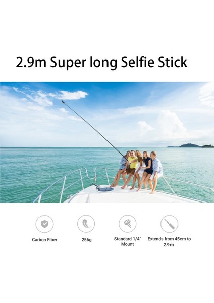 Simli 290 cm Karbon Fiber Görünmez Genişletilmiş Sürüm Selfie Çubuğu INSTA360 X3 / One X3 /one Rs Aksesuarları Gopro Selfie Çubuğu (Yurt Dışından)
