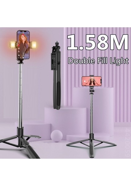 Dolum Işığı Yok 4'ü 1 Arada Kablosuz Bluetooth Selfie Çubuğu 1580MM Çift Doldurma Işığı ile Gopro Aksiyon Kameraları Için Katlanabilir Tripod Monopod Akıllı Telefon (Yurt Dışından) modelleri