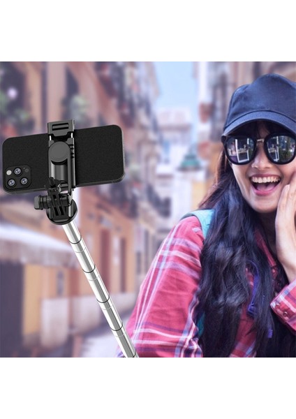 Dolum Işığı Yok 4'ü 1 Arada Kablosuz Bluetooth Selfie Çubuğu 1580MM Çift Doldurma Işığı ile Gopro Aksiyon Kameraları Için Katlanabilir Tripod Monopod Akıllı Telefon (Yurt Dışından) indirimleri