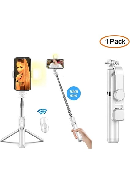 Q02S LED Işık Beyaz Kablosuz Bluetooth Selfie Çubuğu Tripod, Uzaktan Uzatılabilir Tripod ile iPhone Android Akıllı Telefon Için LED Işık Çıkarılabilir (Yurt Dışından)