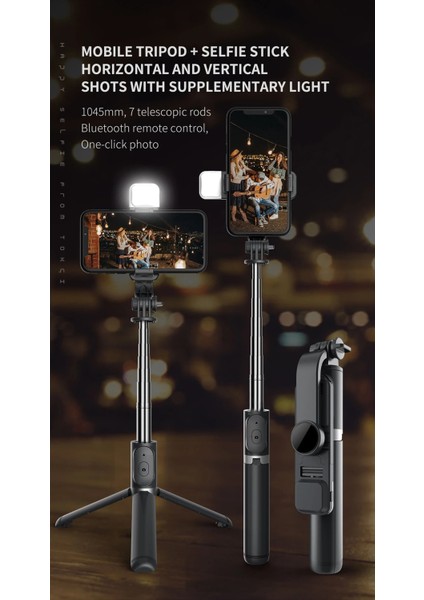 Q02S LED Işık Beyaz Kablosuz Bluetooth Selfie Çubuğu Tripod, Uzaktan Uzatılabilir Tripod ile iPhone Android Akıllı Telefon Için LED Işık Çıkarılabilir (Yurt Dışından) modelleri