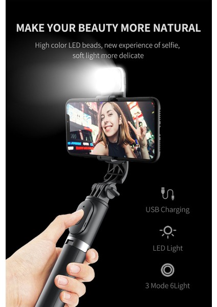 Q02S LED Işık Beyaz Kablosuz Bluetooth Selfie Çubuğu Tripod, Uzaktan Uzatılabilir Tripod ile iPhone Android Akıllı Telefon Için LED Işık Çıkarılabilir (Yurt Dışından) fırsatları