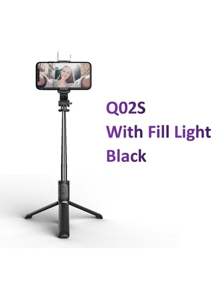 Q02S Siyah Katlanabilir Mini Kablosuz Bluetooth Selfie Çubuğu Tripod Dolgu Işığı Deklanşör Uzaktan Kumanda ile iphone 13 12 11 Pro Ios Android (Yurt Dışından)