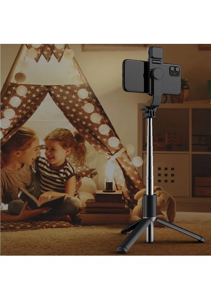 Q02S Siyah Katlanabilir Mini Kablosuz Bluetooth Selfie Çubuğu Tripod Dolgu Işığı Deklanşör Uzaktan Kumanda ile iphone 13 12 11 Pro Ios Android (Yurt Dışından)