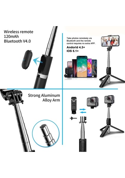 L07 Tripod Selfie Sopa Gimbal Sabitleyici Telefon Kamera Akıllı Telefon Mobil Cep Tutucu Standı LED Halka Işık Bluetooth Monopod (Yurt Dışından)