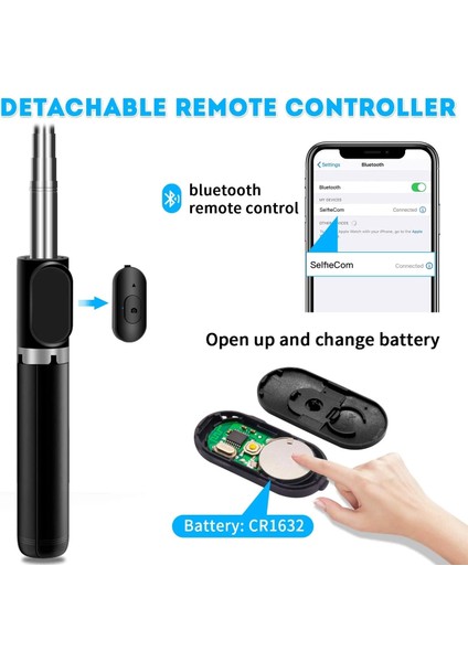 L07 Tripod Selfie Sopa Gimbal Sabitleyici Telefon Kamera Akıllı Telefon Mobil Cep Tutucu Standı LED Halka Işık Bluetooth Monopod (Yurt Dışından)