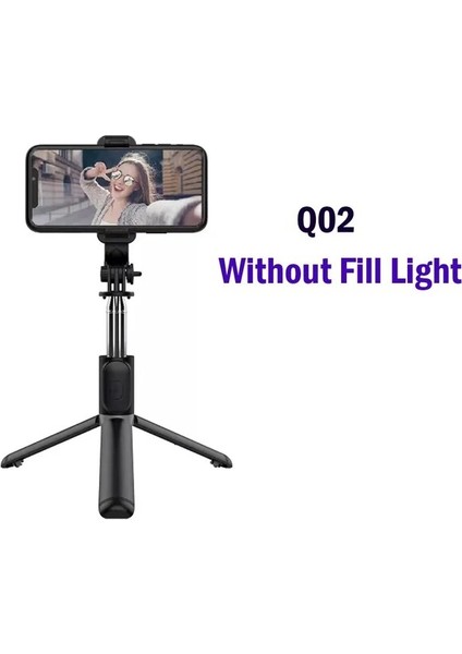 Q02 Kablosuz Bluetooth Selfie Sopa Ios Android Cep Telefonu ile Dolgu Işığı Deklanşör Uzaktan Kumanda Katlanabilir Mini Tripod (Yurt Dışından)