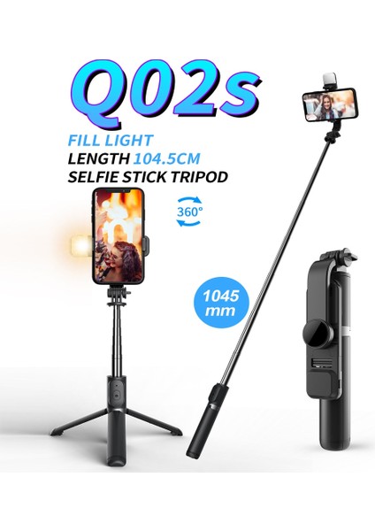 Q02 Kablosuz Bluetooth Selfie Sopa Ios Android Cep Telefonu ile Dolgu Işığı Deklanşör Uzaktan Kumanda Katlanabilir Mini Tripod (Yurt Dışından) fiyatları