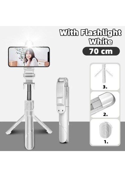 Beyaz Işık 70 cm Tripod Selfie Sopa LED Işık ile Telefon Mobil Lamba Hücre Tutucu Akıllı Telefon Standı Teleskopik Monopod Bluetooth Pau Selfy Çubuk (Yurt Dışından)