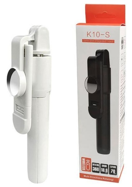 Beyaz Selfie Çubuğu K10S Taşınabilir Monopod Tripod Blutooth Selfie Çubuğu Iso Android Telefon Için Uzaktan Kumanda (Yurt Dışından)