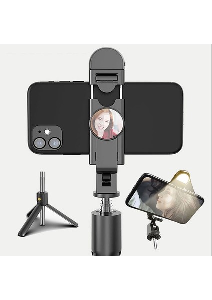 Beyaz Selfie Çubuğu K10S Taşınabilir Monopod Tripod Blutooth Selfie Çubuğu Iso Android Telefon Için Uzaktan Kumanda (Yurt Dışından)
