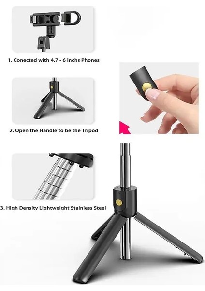 Beyaz Selfie Çubuğu K10S Taşınabilir Monopod Tripod Blutooth Selfie Çubuğu Iso Android Telefon Için Uzaktan Kumanda (Yurt Dışından)