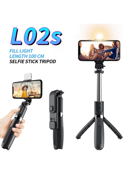 Siyah Bluetooth Kablosuz Selfie Çubuğu Tripod Katlanabilir Uzatılabilir Evrensel Monopod Akıllı Telefonlar Için Kamera Zamanlayıcı Dolgu Işığı ile (Yurt Dışından)