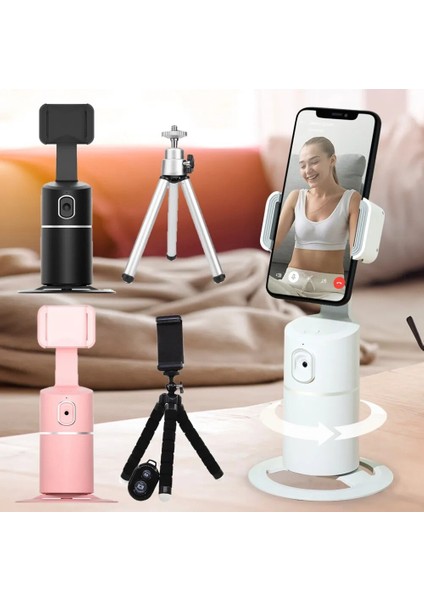 Siyah Aı Akıllı Çekim Selfie Çubuğu 360 Döndürme Nesne Takip Tutucu Hepsi Bir Arada Yüz Takip Kamera Telefon Tutucu Kayıt Gimbal (Yurt Dışından)