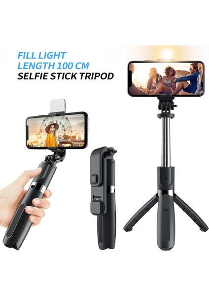 Siyah L02S Ruzsj Katlanabilir Tripod Monopod Özçekim Çubuğu Bluetooth Kablosuz Düğme Deklanşör ile Özçekim Çubuğu LED Ios/android/xiaomi Için (Yurt Dışından)