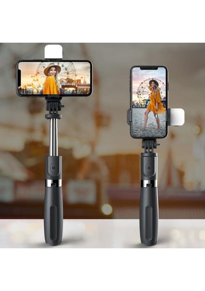 Siyah L02S Ruzsj Katlanabilir Tripod Monopod Özçekim Çubuğu Bluetooth Kablosuz Düğme Deklanşör ile Özçekim Çubuğu LED Ios/android/xiaomi Için (Yurt Dışından)