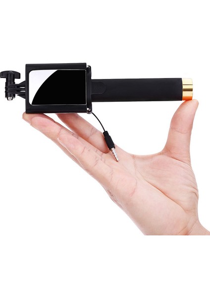 Altın Mini Selfie Çubuğu Ayna ile Taşınabilir Uzatılabilir Monopod Kendinden Kutuplu El Kablolu Selfie Çubuğu iPhone Huawei Için Akıllı Telefon Için (Yurt Dışından) indirimleri