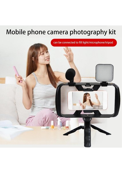 Çift Işıklar 4 In 1 Selfie Çubuğu Tripod Çok Fonksiyonlu Tavşan Kafesi Fotoğraf Dolgu Işığı Mikrofon Telefon Tutucu El Fotoğraf Kiti (Yurt Dışından) fırsatları