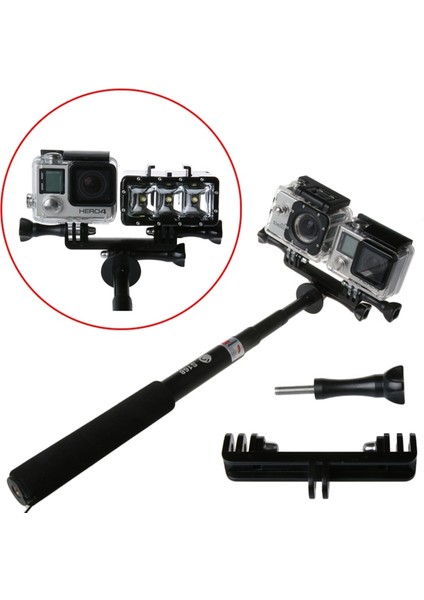 Selfiestick Çift Braket Tripod Tutucu Selfie Sopa El Monopod Gopro Hero 8/7/6/5/4/3 + Xiaoyi Yi 4K Sjcam SJ4000 Spor Kamera (Yurt Dışından)