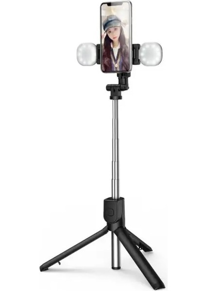 Çift Işık Siyah Çok Fonksiyonlu Bluetooth Uyumlu Selfie Çubuğu Dolgu Işığı Halkası Katlanabilir Tripod Iphone Xiaomi Samsung Fotoğraf Canlı Video (Yurt Dışından)