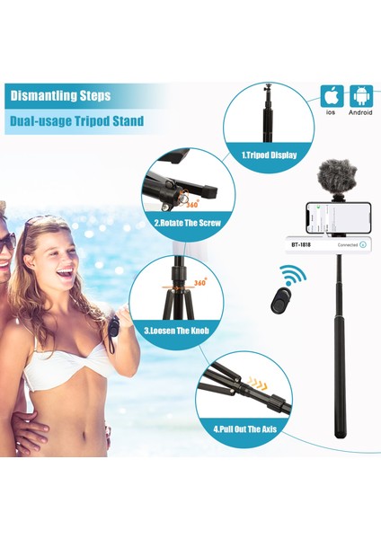 Pembe Selfie Sopa Telefon Tripod iPhone Samsung Web Kamerası Gopro Evrensel Telefon Tutucu Bluetooth ile Hafif Kamera Tripod Standı (Yurt Dışından) indirimleri