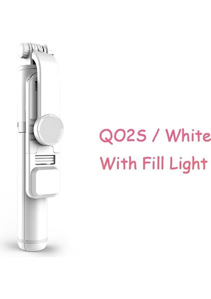 Q02S Beyaz Kablosuz Bluetooth Selfie Çubuğu Katlanabilir Tripod Ios Android Için Dolgu Işığı Deklanşör Uzaktan Kumanda 360° Dönen Tutucu (Yurt Dışından)