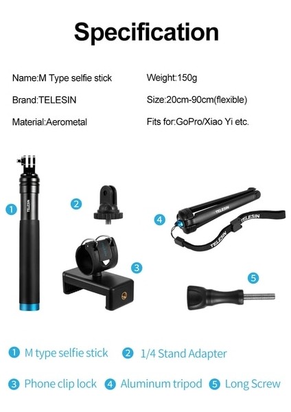 Siyah INSTA360 Bir Rs/r Alüminyum Alaşımlı Uzatılabilir Selfie Sopa Tripod Halkalı Telefon Kılıfı Klip Gopro Hero 10 9 8 Eylem Kamera Aksesuarları (Yurt Dışından)