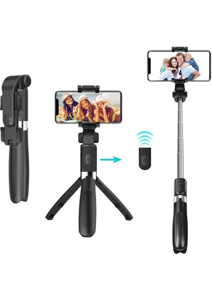 Siyah 2021 Yeni L01 Mini Kablosuz Çok Fonksiyonlu Evrensel Bluetooth Selfie Çubuğu Tripod Monopod Iphone-Android-Canlı Yayın Için (Yurt Dışından)
