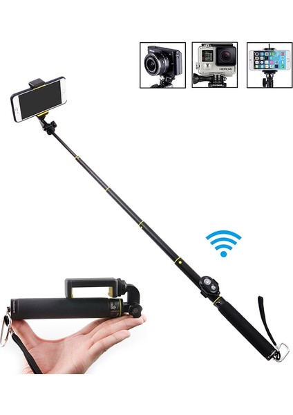 Siyah Mini Uzatılabilir El Monopod Tripodlu Bluetooth Selfie Sopa Gopro3 3+ 4 SJ3000/4000 Xiaoyi Telefonlar Iphone 5 6 7 (Yurt Dışından)