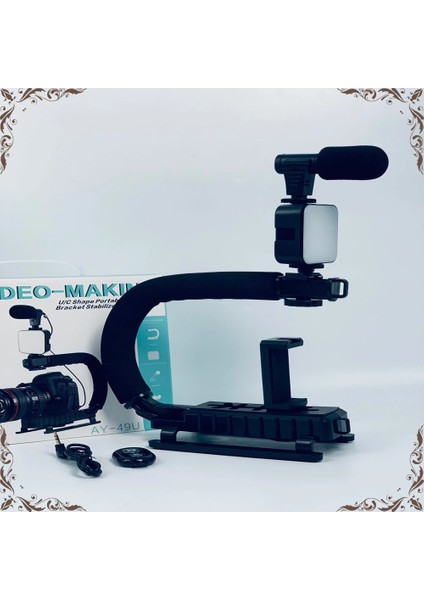 BEYAZ-AY49S Dolgu Işığı Mikrofon Kamera Braketi Cep Telefonu Android Cep Telefonu Canlı Braket AY49U/C Tipi Taşınabilir Kamera Sabitleyici (Yurt Dışından) fiyatları