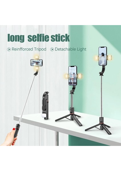 Işık Yok Kutu Yok Fangtuosı 2022 Yeni Stil 4'ü 1 Arada Bluetooth Kablosuz Selfie Çubuğu Tripod Uzatılabilir 116CM Monopod Uzaktan Deklanşörlü Doldurma Işığı (Yurt Dışından)