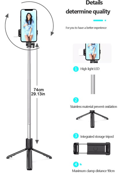 Ddoldurma Işığı ile Kablosuz Bluetooth Selfie Sopa Tripod ile Cep Telefonu Için Gimbal Sabitleyici Huawei Iphone Ios Android Sabitleyici Cep Telefonu (Yurt Dışından)