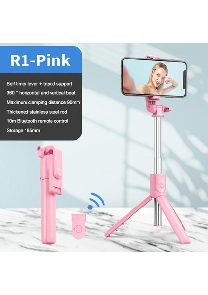 R1 Pembe Mini Uzatılmış Tripod Katlanabilir Kablosuz Uzaktan Kumanda Tripod Genişletilebilir Monopod Tripod Selfie Çubuğu R1/R1S (Yurt Dışından)