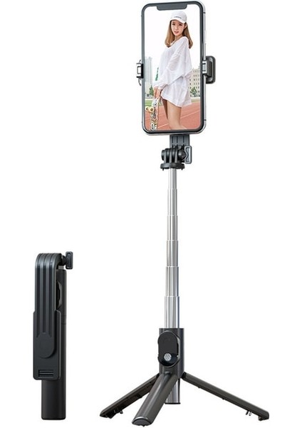Siyah Dolgu Işığı Yok Roreta Yeni Katlanabilir Kablosuz Bluetooth Selfie Çubuğu, Bluetooth Deklanşörlü Dolgu Işığı Tripod iPhone Için Canlı Yayın Monopod (Yurt Dışından)