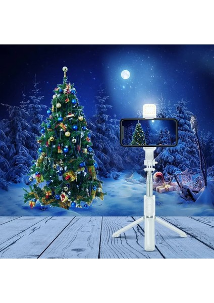 Q02S LED Beyaz Kablosuz Bluetooth Selfie Çubuğu Katlanabilir Taşınabilir Tripod, Android iPhone Akıllı Telefon Için Dolgu Işığı Deklanşör Uzaktan Kumanda ile (Yurt Dışından) modelleri