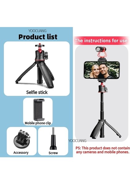 B Gopro Mini Selfie Sopa Tripod Masa Standı Gopro Kahraman 11 10 9 INSTA360 Djı ile Top Kafa Uzatılabilir Kolu Monopods (Yurt Dışından)