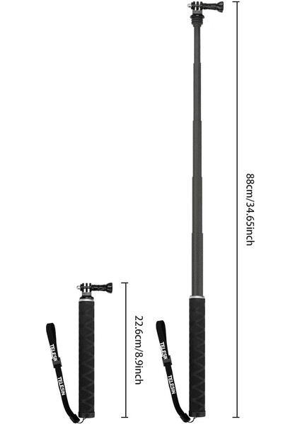 Telefon Klipsi ile Telesın 0.9 M Karbon Fiber Selfie Çubuğu Uzatılabilir Alüminyum Alaşımlı Tripod Gopro Hero 11 10 9 8 7 6 5 4 Djı Osmo Eylem Kamera (Yurt Dışından)