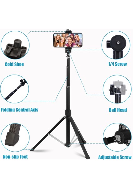 Siyah Selfie Sopa Telefon Tripod iPhone Samsung Web Kamerası Gopro Evrensel Telefon Tutucu Bluetooth ile Hafif Kamera Tripod Standı (Yurt Dışından) modelleri