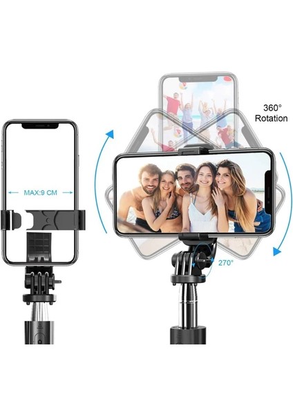 Siyah Selfie Çubuğu Tripod Kablosuz Uzaktan Kumandalı Mini Uzatılabilir Selfie Çubuğu 360° Döndürme Akıllı Telefonlar Için Telefon Standı Tutucu Gopro (Yurt Dışından) indirimleri