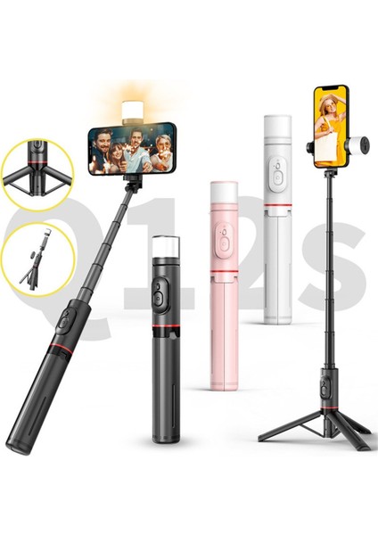 Pembe Yenı Akıllı Telefon Tutucu Selfie Çubuğu Tripod Katlanabilir Tripod Dolgu Işığı ile Kablosuz Bluetooth iPhone 14 13 Android Telefon Klip (Yurt Dışından) fiyatları