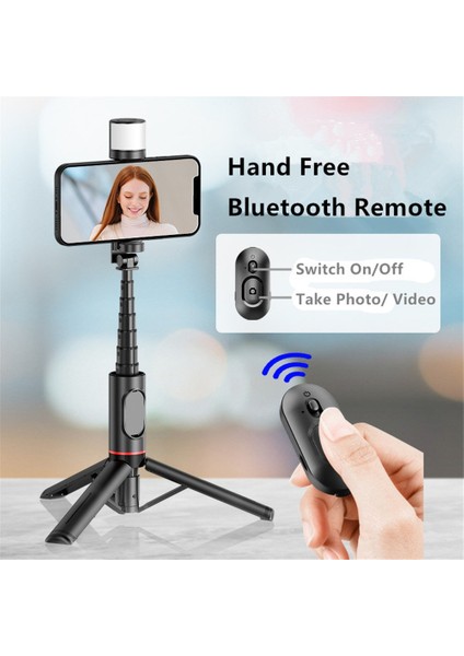 Pembe Yenı Akıllı Telefon Tutucu Selfie Çubuğu Tripod Katlanabilir Tripod Dolgu Işığı ile Kablosuz Bluetooth iPhone 14 13 Android Telefon Klip (Yurt Dışından) modelleri