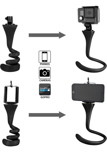 Siyah Monkey Stick Pod - Gopro Sjcam Xiao Yi Mi Aksiyon Kamerası ve Akıllı Telefon Için Esnek Kamera Tripod Bağlantısı ve Selfie Çubuğu (Yurt Dışından) fırsatları