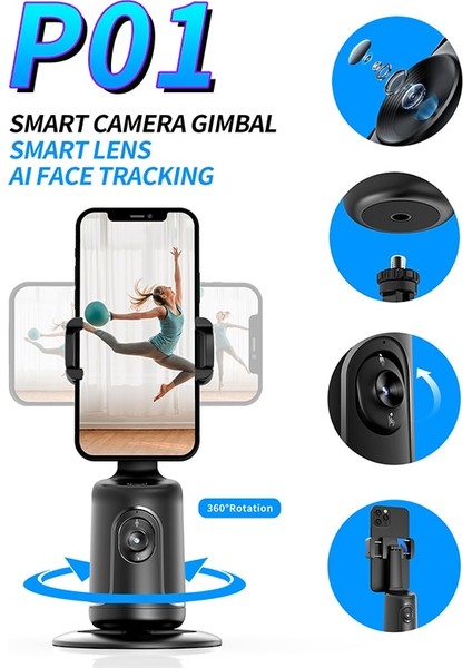 Siyah Otomatik Yüz Takip Telefonu Selfie Çubuğu Akıllı 360° Dönüş Tutucu Akıllı Takip Vlog Video Gimbal Sabitleyici Tripod Cep Telefonu Için (Yurt Dışından)