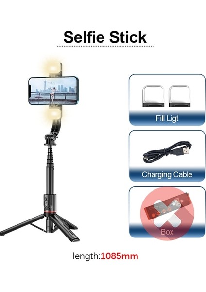 Iki Işık No Box Fangtuosı Katlanabilir Kablosuz Bluetooth Selfie Çubuğu Tripod, Bluetooth Deklanşör Dolgu Işığı Alüminyum Alaşımlı Selfie Stck 2022 Yeni (Yurt Dışından)